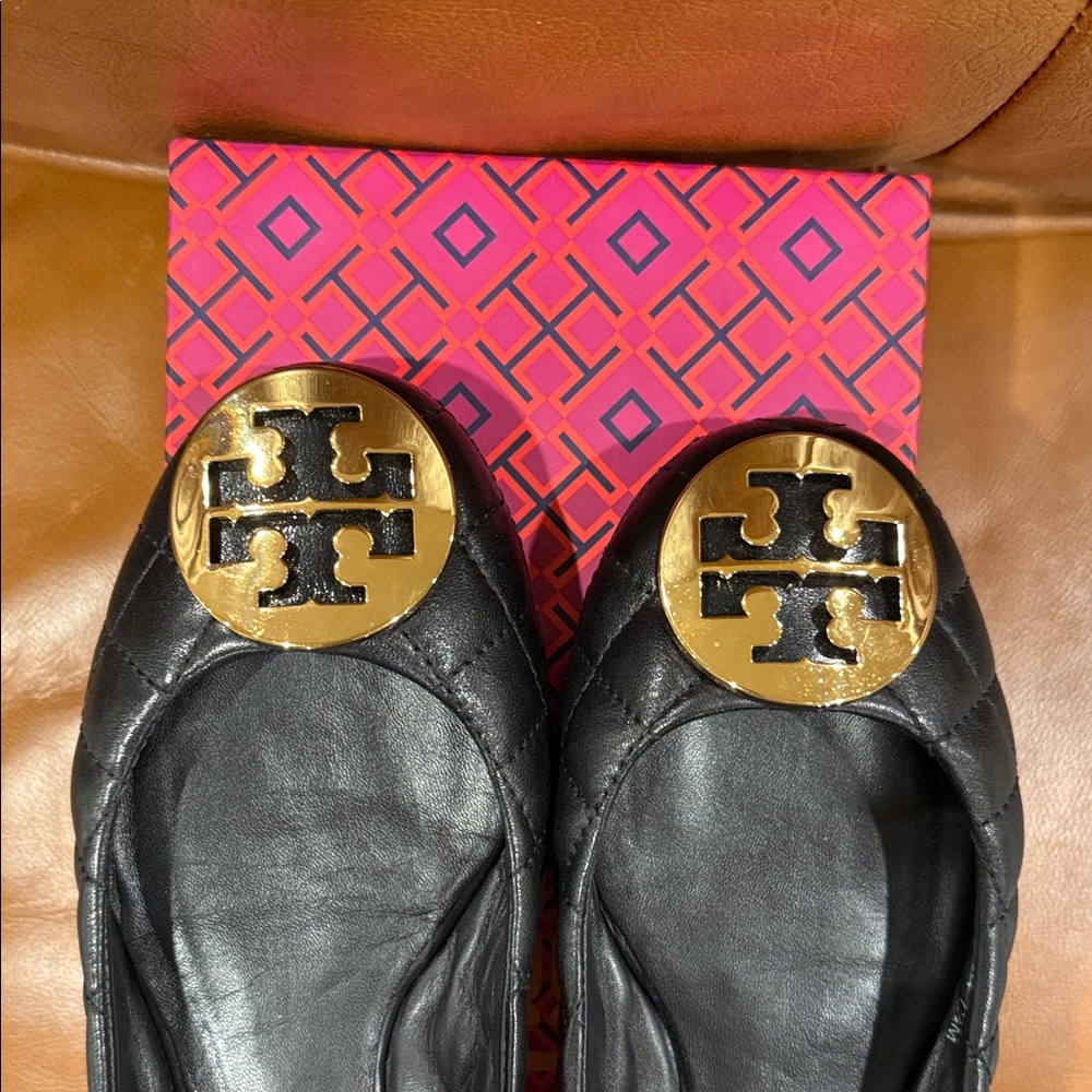 Tory Burch Black and Gold Flats